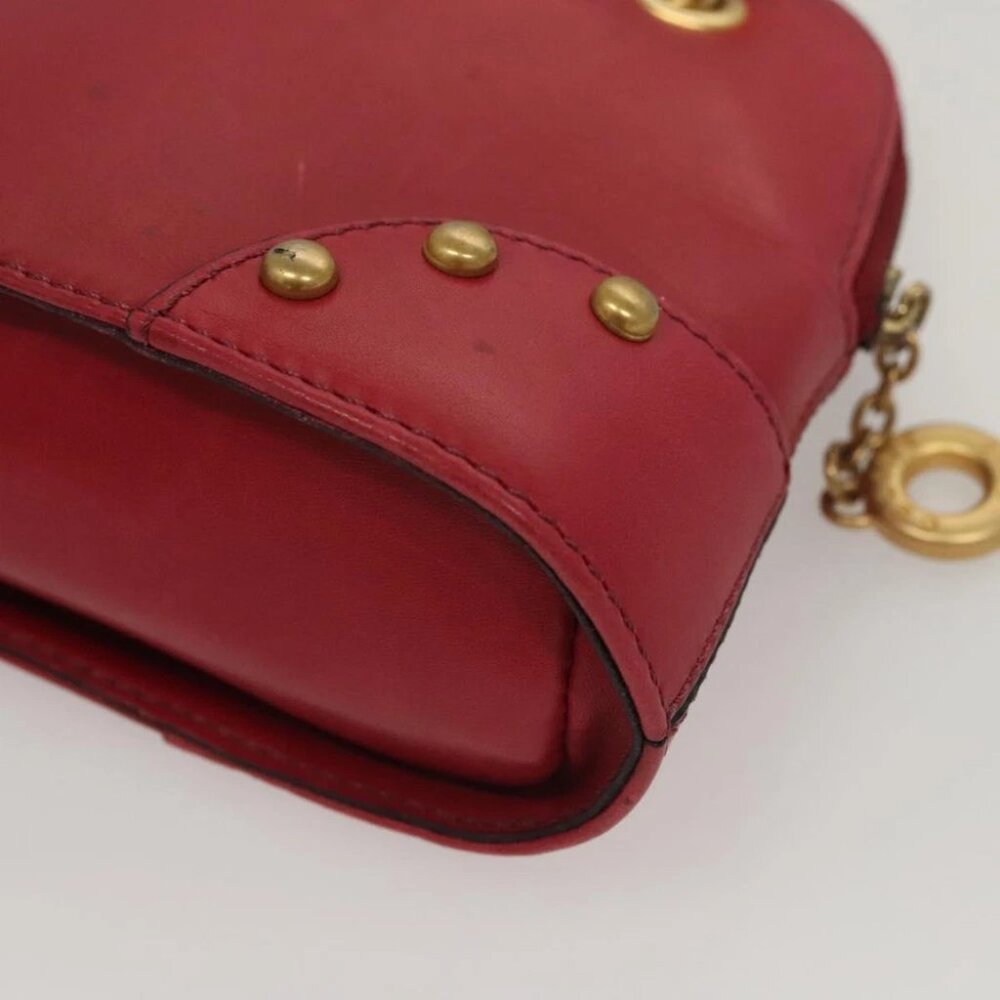 CELINE Chain Shoulder Bag Leather Red Gold Auth 118372 - Picture 13 of 16